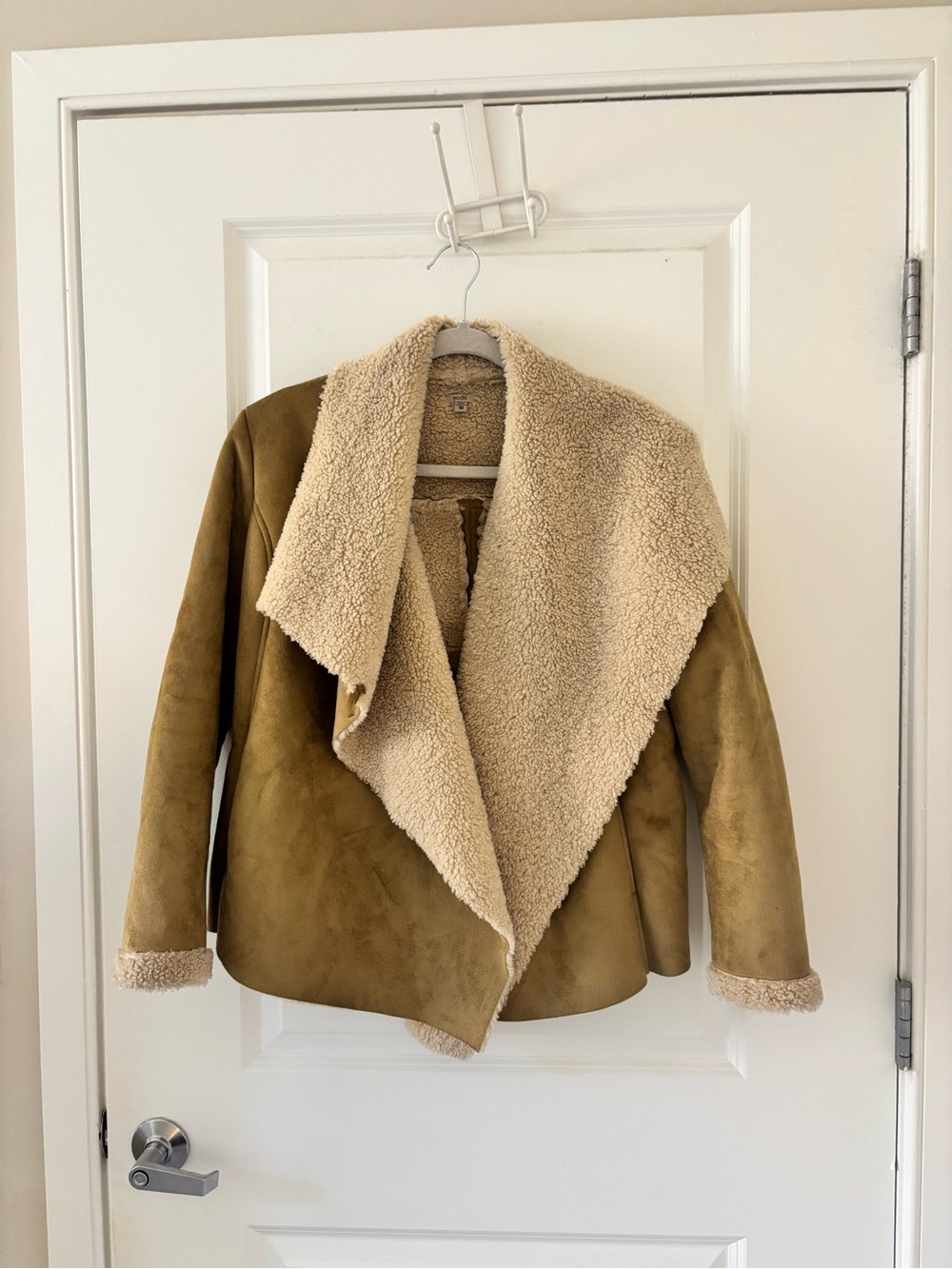 Urban Outfitters Tan Faux Suede Teddy Coat with Cream Shearling
